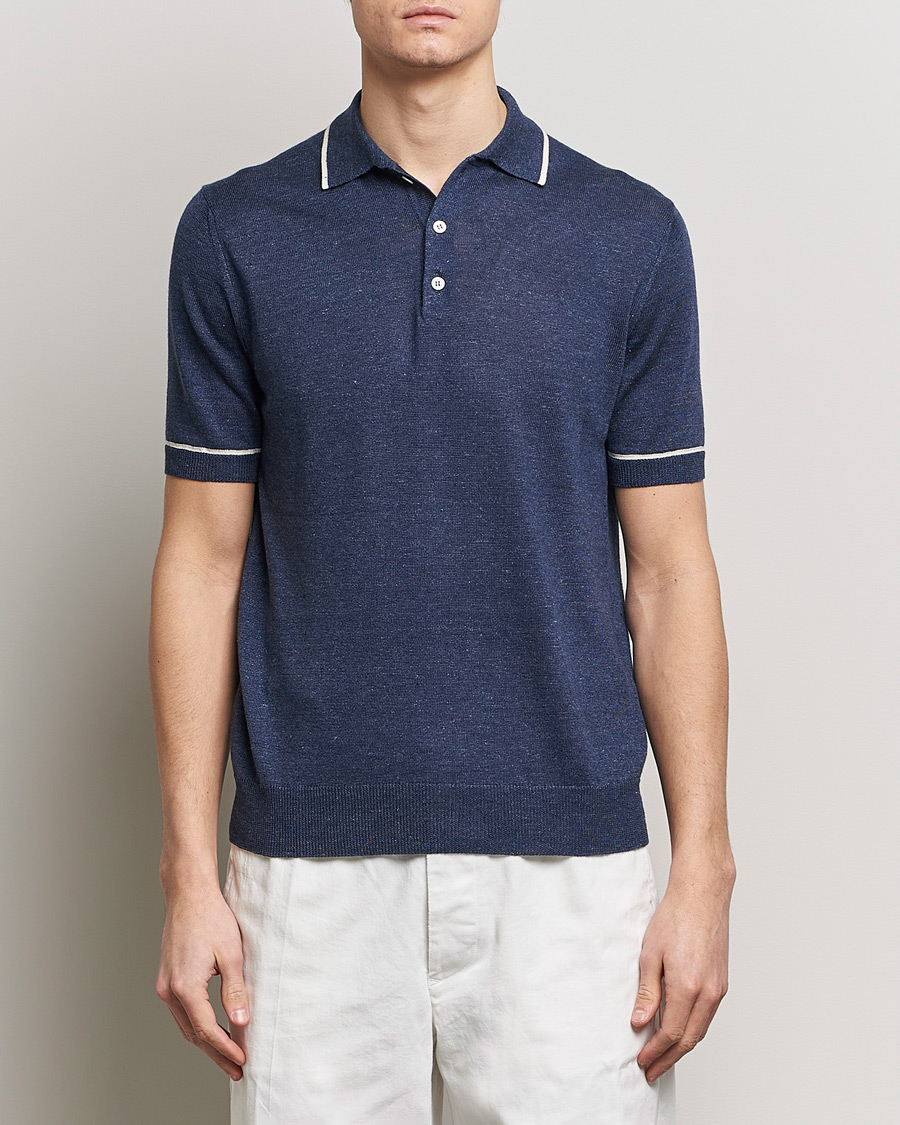Heren | Poloshirts met korte mouwen | Altea | Linen/Cashmere Contrast Polo Navy
