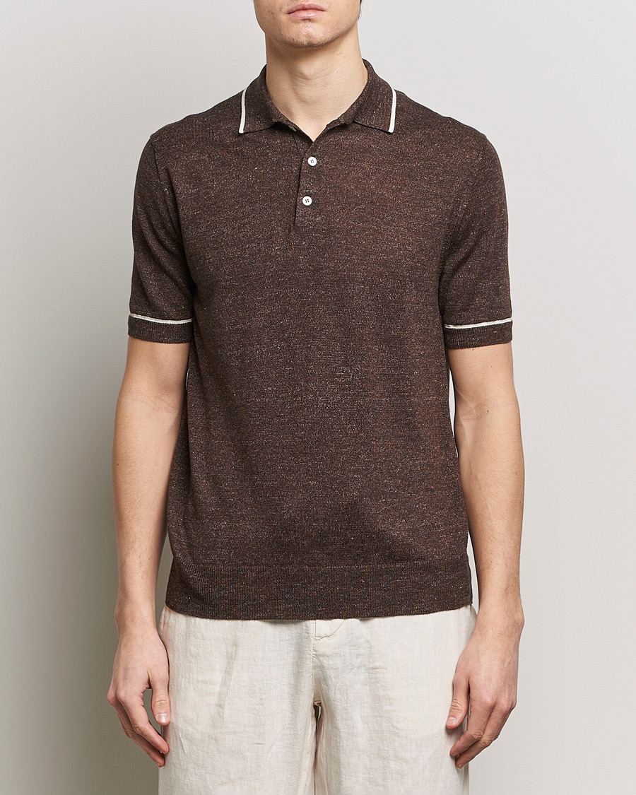 Heren | Altea | Altea | Linen/Cashmere Contrast Polo Dark Brown