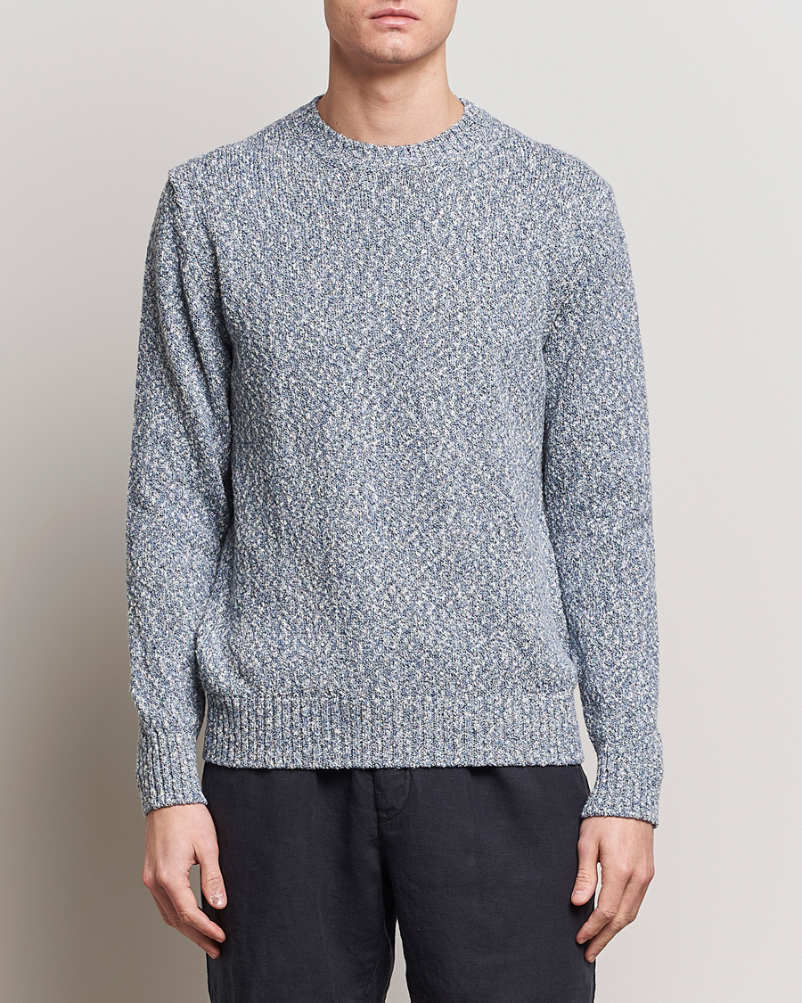 Men | Italian Department | Altea | Cotton Mouline Crew Neck Pullover Blue Melange