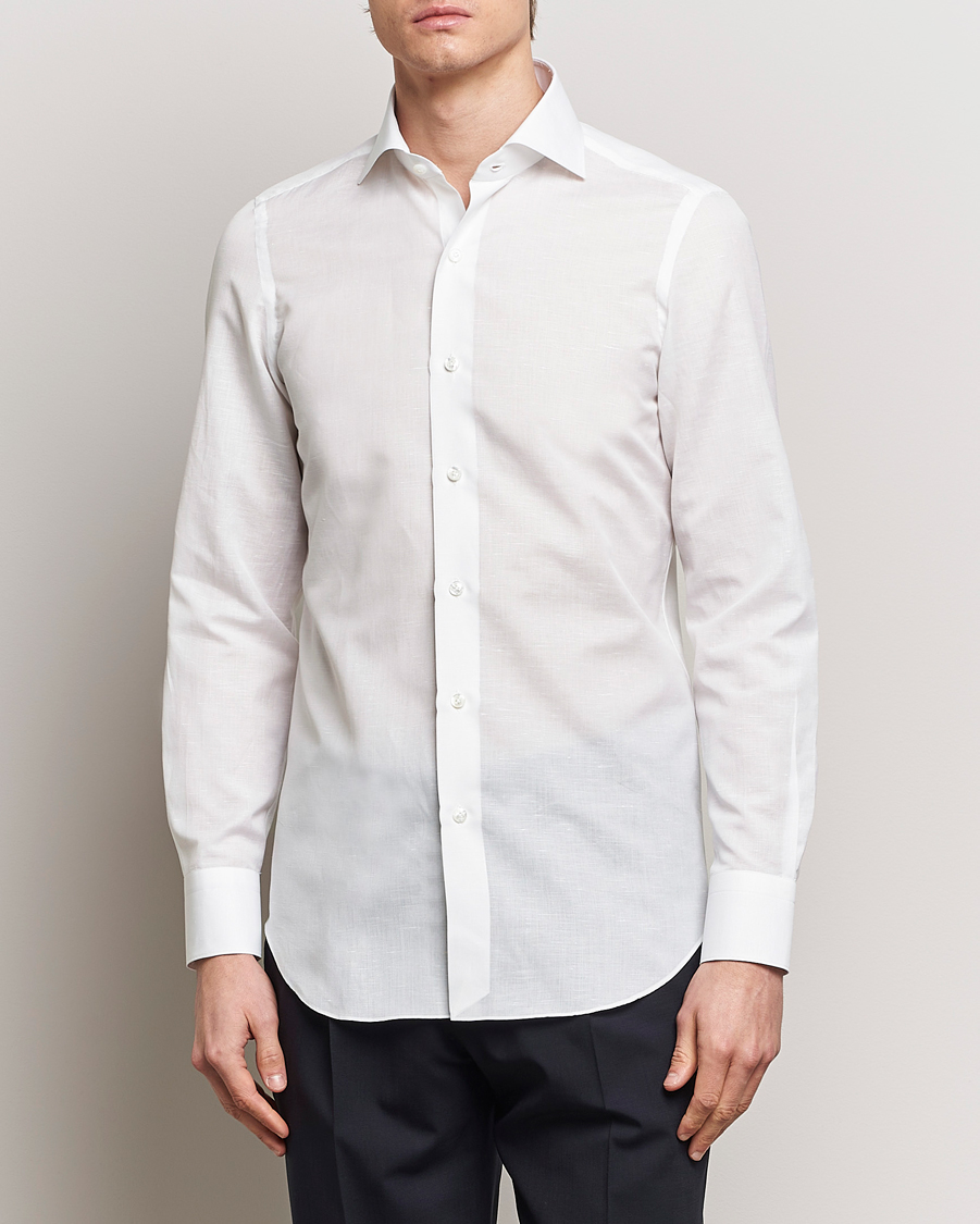 Heren | Overhemden | Finamore Napoli | Milano Slim Linen Dress Shirt White
