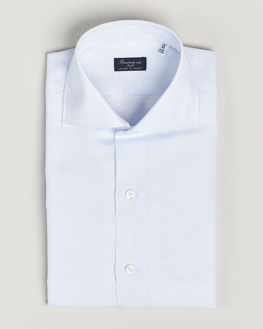 Heren | Overhemden | Finamore Napoli | Milano Slim Linen Dress Shirt Light Blue
