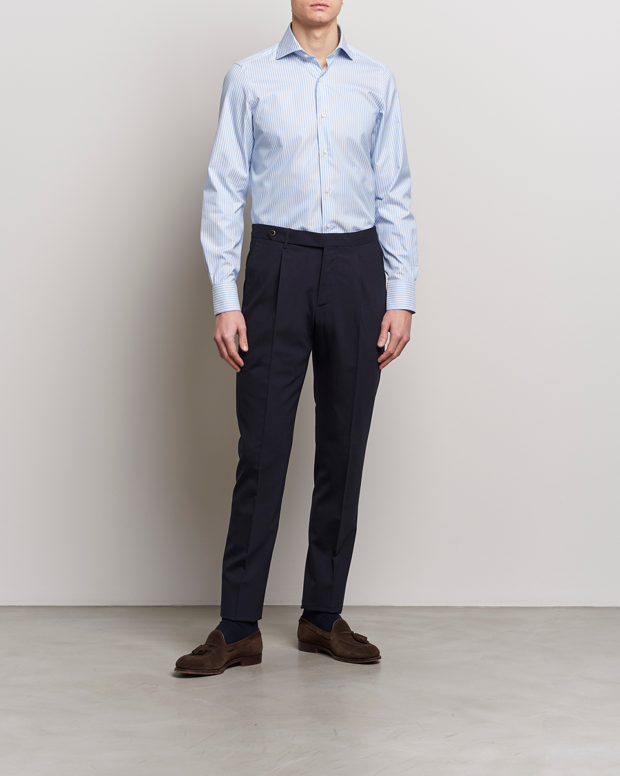 Heren | Afdelingen | Finamore Napoli | Milano Slim Royal Oxford Shirt Blue Stripe