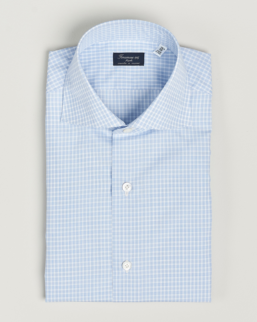 Heren | Overhemden | Finamore Napoli | Milano Slim Checked Dress Shirt Light Blue
