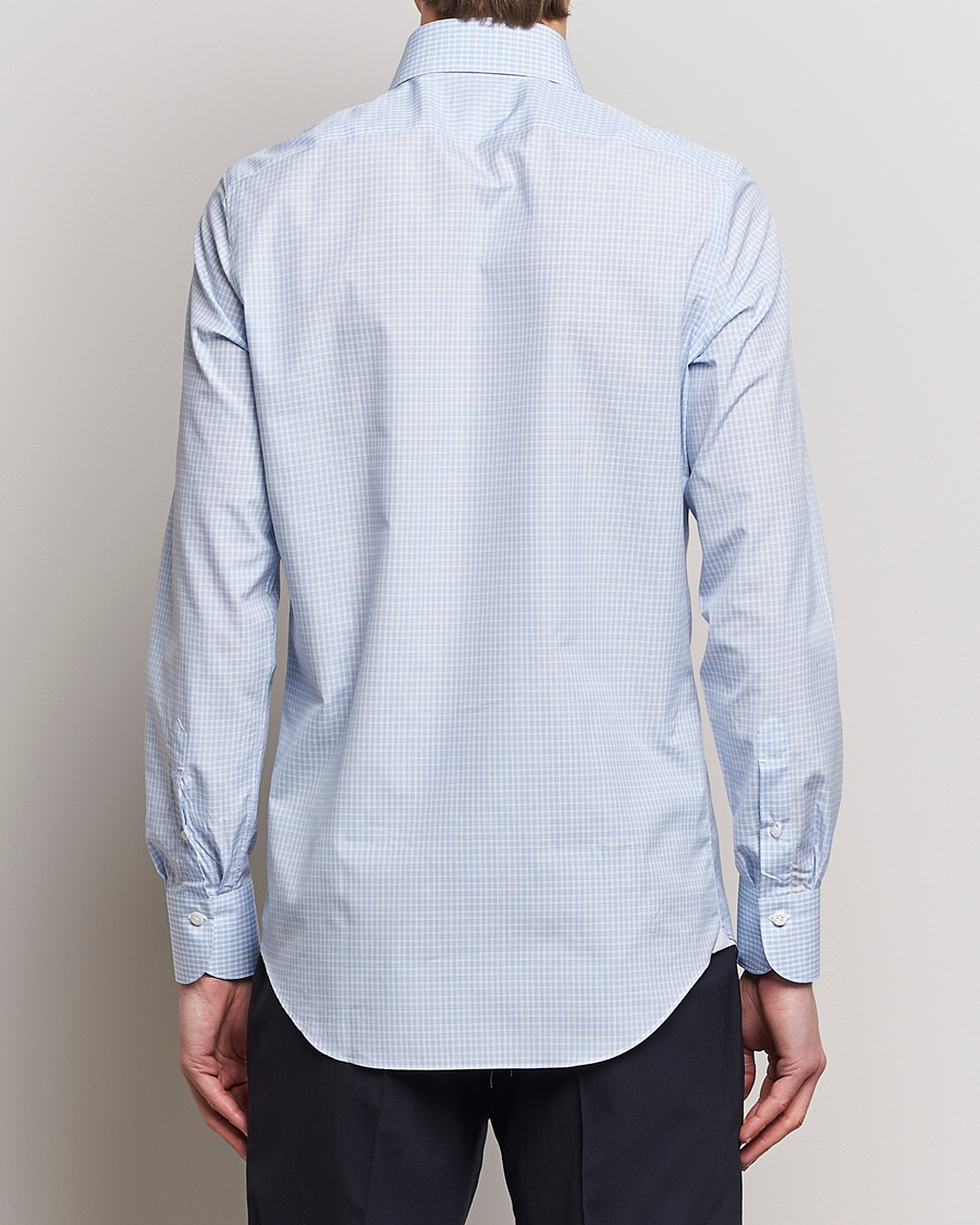 Heren | Overhemden | Finamore Napoli | Milano Slim Checked Dress Shirt Light Blue