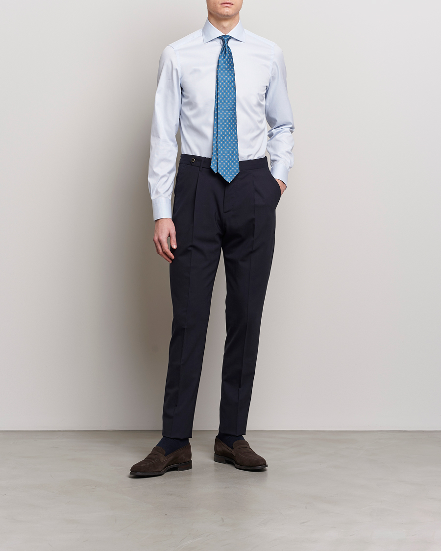 Heren | Overhemden | Finamore Napoli | Milano Slim Structured Dress Shirt Light Blue