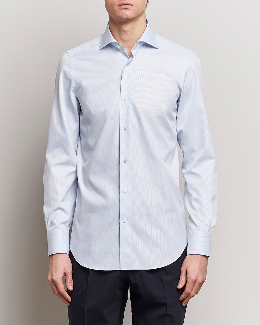 Heren | Overhemden | Finamore Napoli | Milano Slim Structured Dress Shirt Light Blue