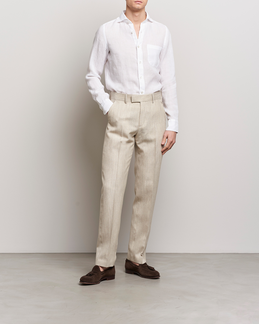 Heren | Overhemden | Finamore Napoli | Gaeta Linen Pocket Shirt White