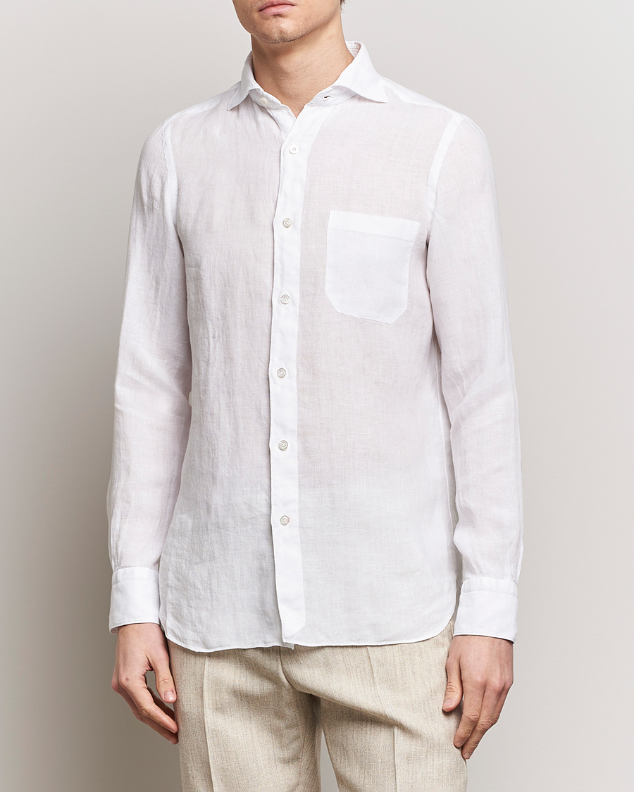 Heren | Linnen overhemden | Finamore Napoli | Gaeta Linen Pocket Shirt White