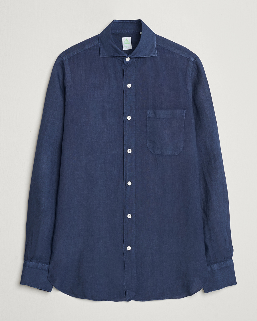 Heren | Overhemden | Finamore Napoli | Gaeta Linen Pocket Shirt Navy
