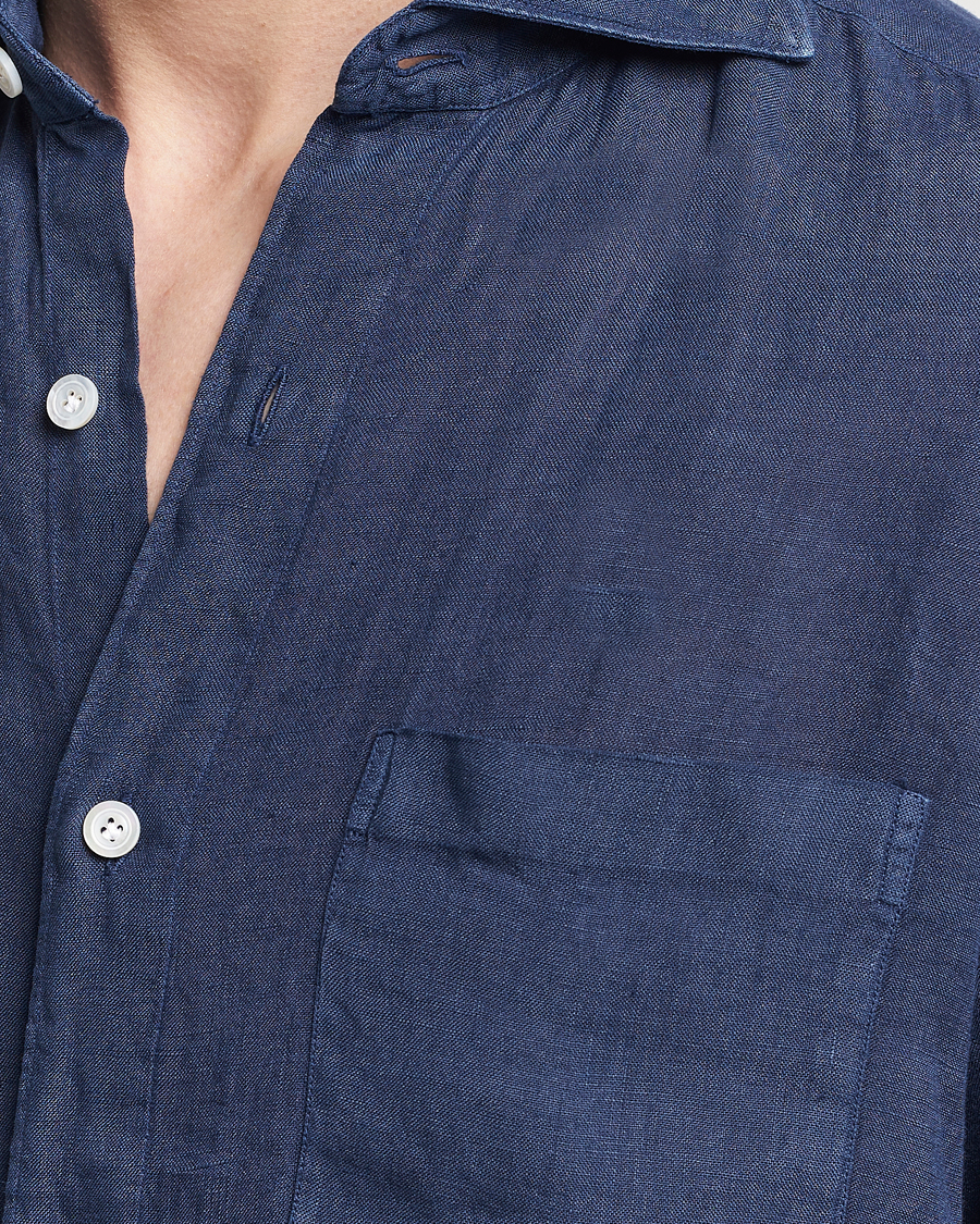 Heren | Overhemden | Finamore Napoli | Gaeta Linen Pocket Shirt Navy