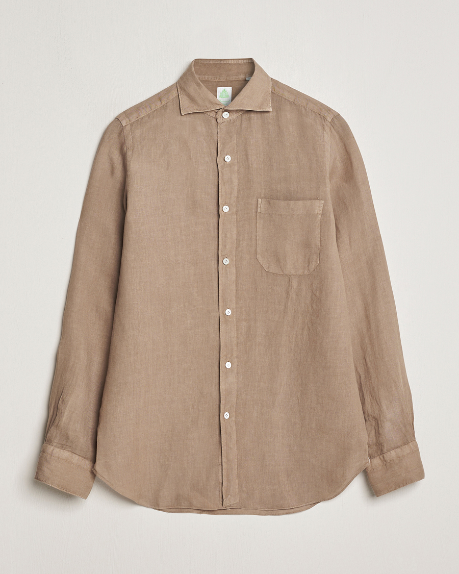Heren | Overhemden | Finamore Napoli | Gaeta Linen Pocket Shirt Taupe