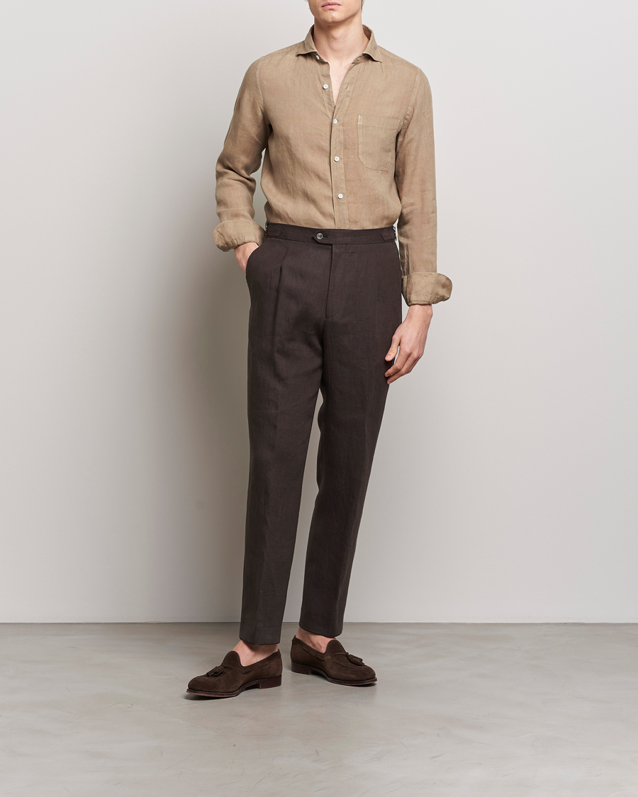Heren | Overhemden | Finamore Napoli | Gaeta Linen Pocket Shirt Taupe