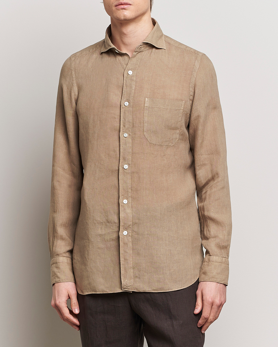 Heren | Overhemden | Finamore Napoli | Gaeta Linen Pocket Shirt Taupe
