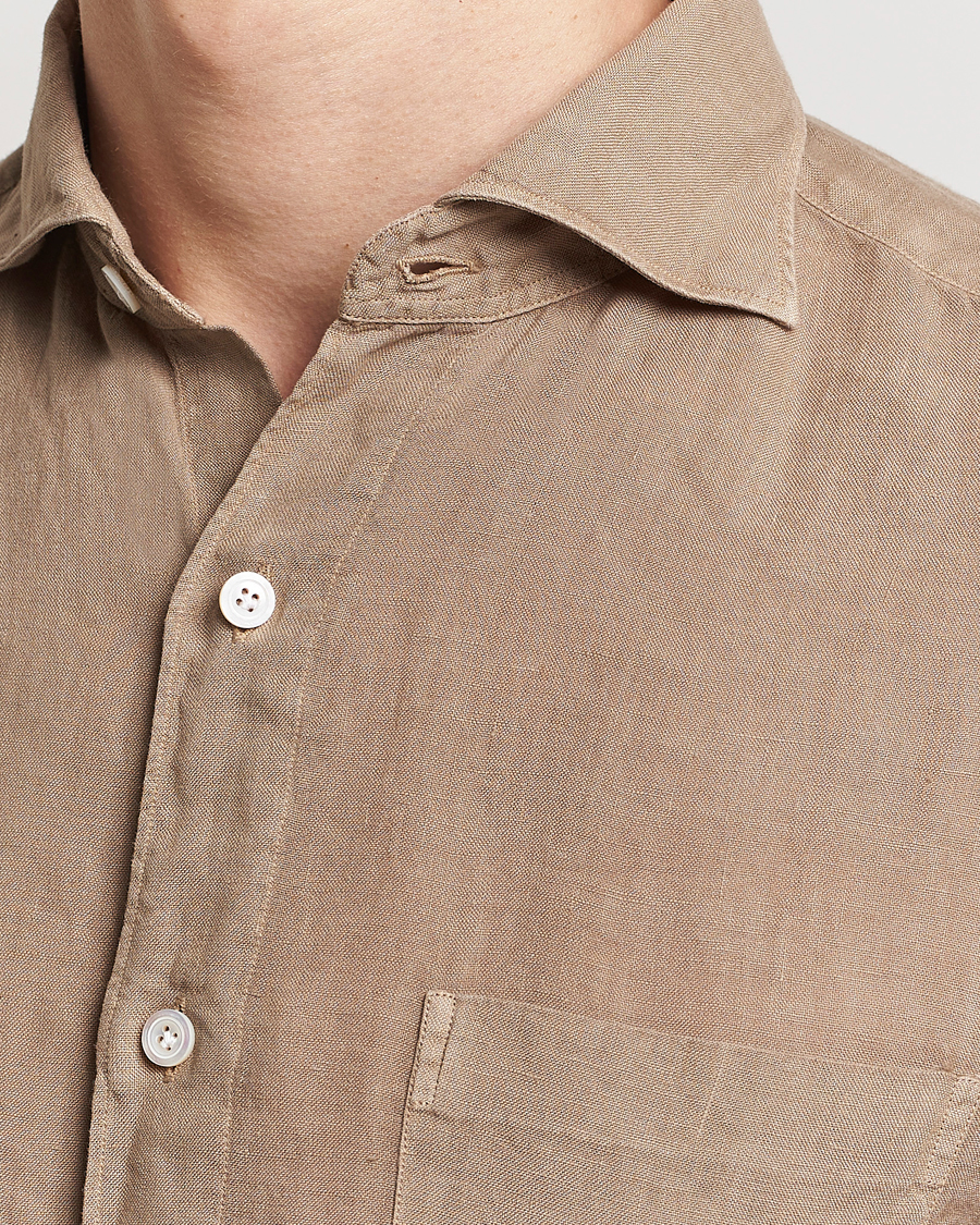 Heren | Overhemden | Finamore Napoli | Gaeta Linen Pocket Shirt Taupe