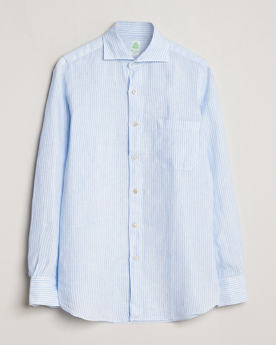 Heren | Overhemden | Finamore Napoli | Gaeta Striped Linen Pocket Shirt Light Blue