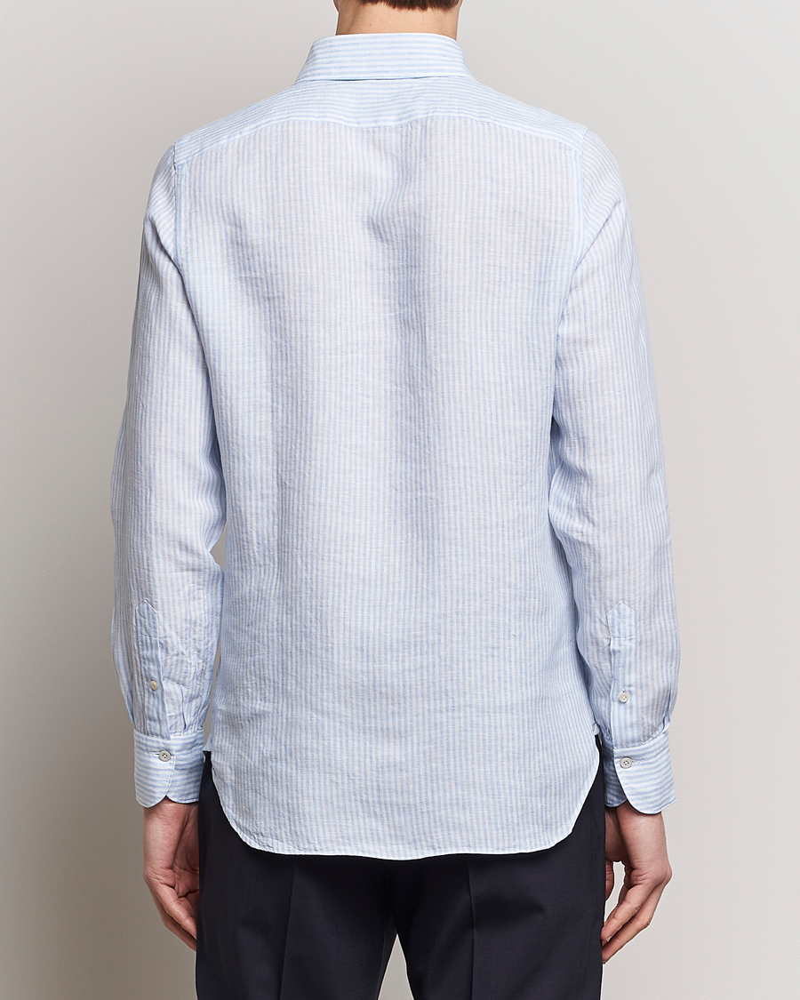 Heren | Overhemden | Finamore Napoli | Gaeta Striped Linen Pocket Shirt Light Blue