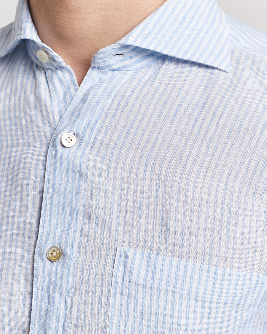 Heren | Overhemden | Finamore Napoli | Gaeta Striped Linen Pocket Shirt Light Blue