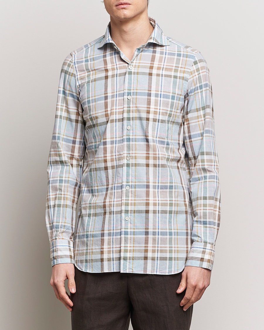 Heren | Linnen overhemden | Finamore Napoli | Gaeta Cotton/Linen Pocket Shirt Beige Check