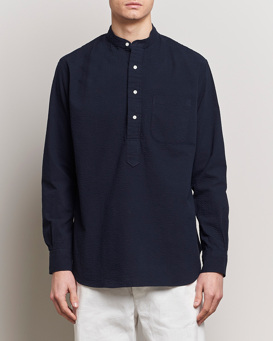 Heren | Overhemden | Gitman Vintage | Tonal Seersucker Popover Shirt Navy