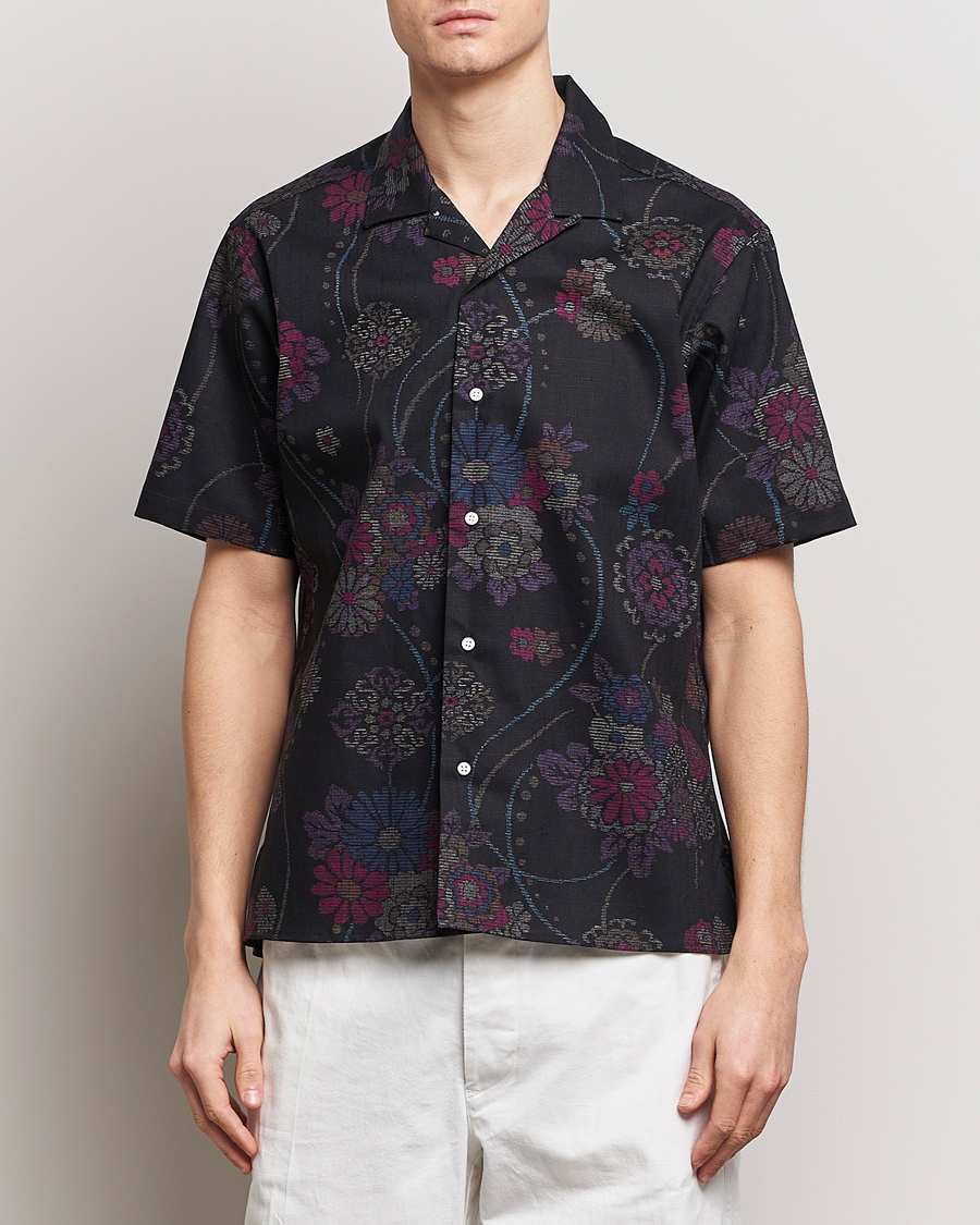 Heren | Afdelingen | Gitman Vintage | Japanese Floral Jacquard Camp Shirt Black