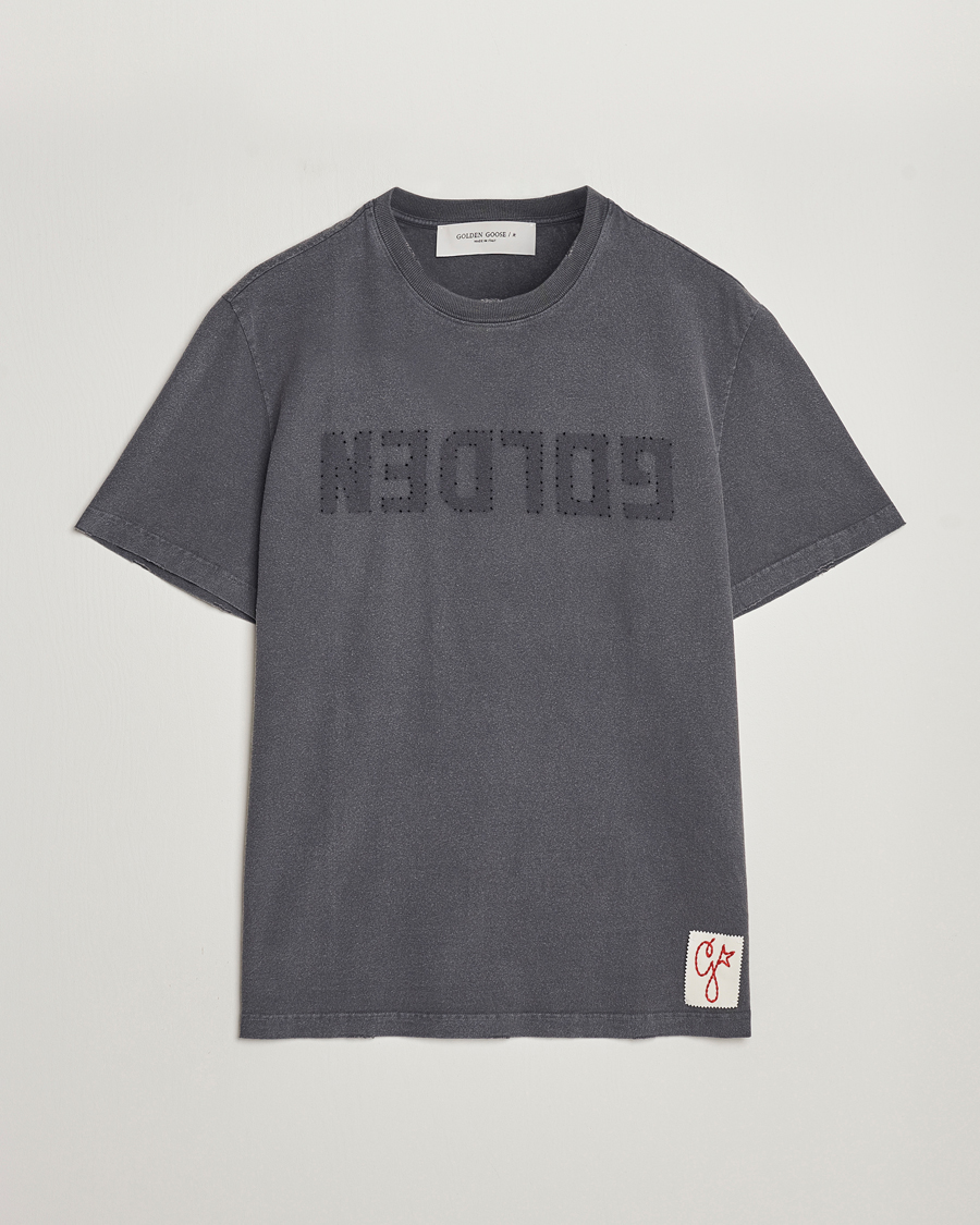 Heren | T-shirts | Golden Goose | Deluxe Brand Distressed Cotton Logo T-Shirt Anthracite