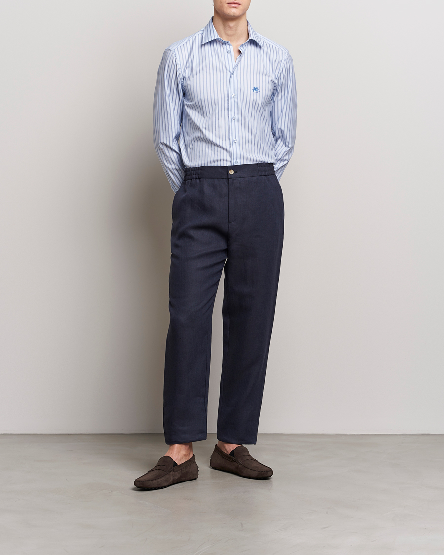 Heren | Broeken | Etro | Linen Drawstring Trousers Navy