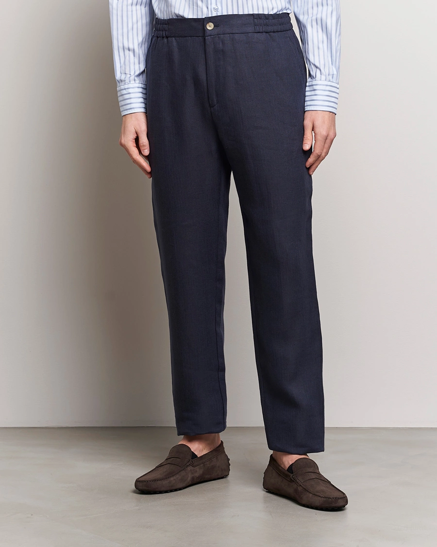 Heren | Afdelingen | Etro | Linen Drawstring Trousers Navy