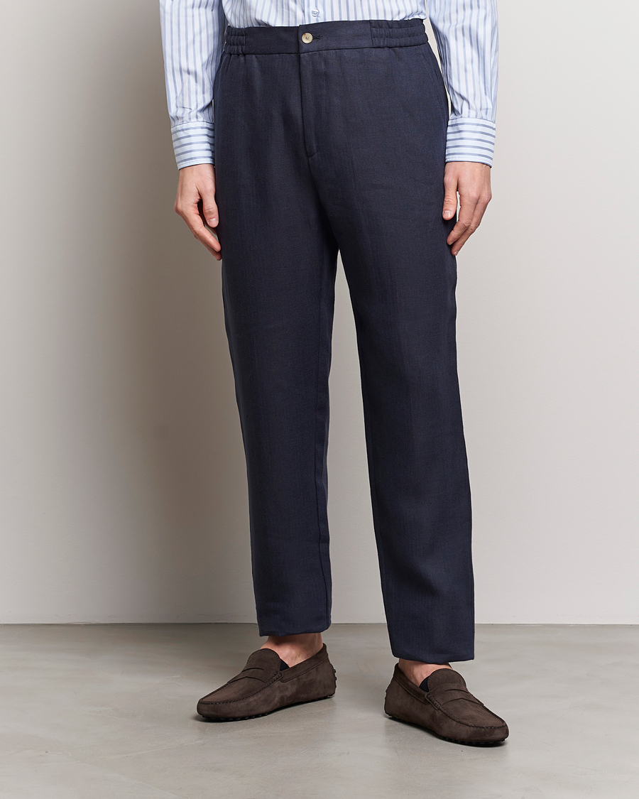 Heren | Italian Department | Etro | Linen Drawstring Trousers Navy