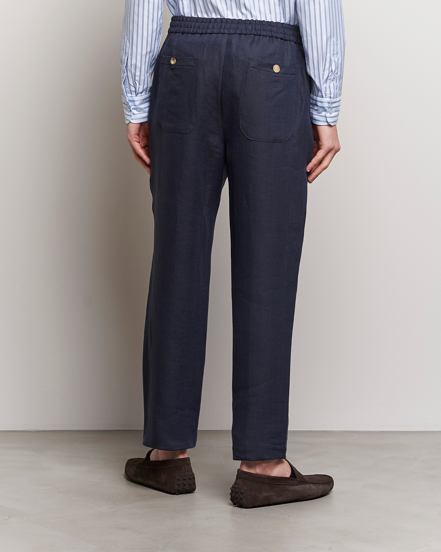 Heren | Broeken | Etro | Linen Drawstring Trousers Navy