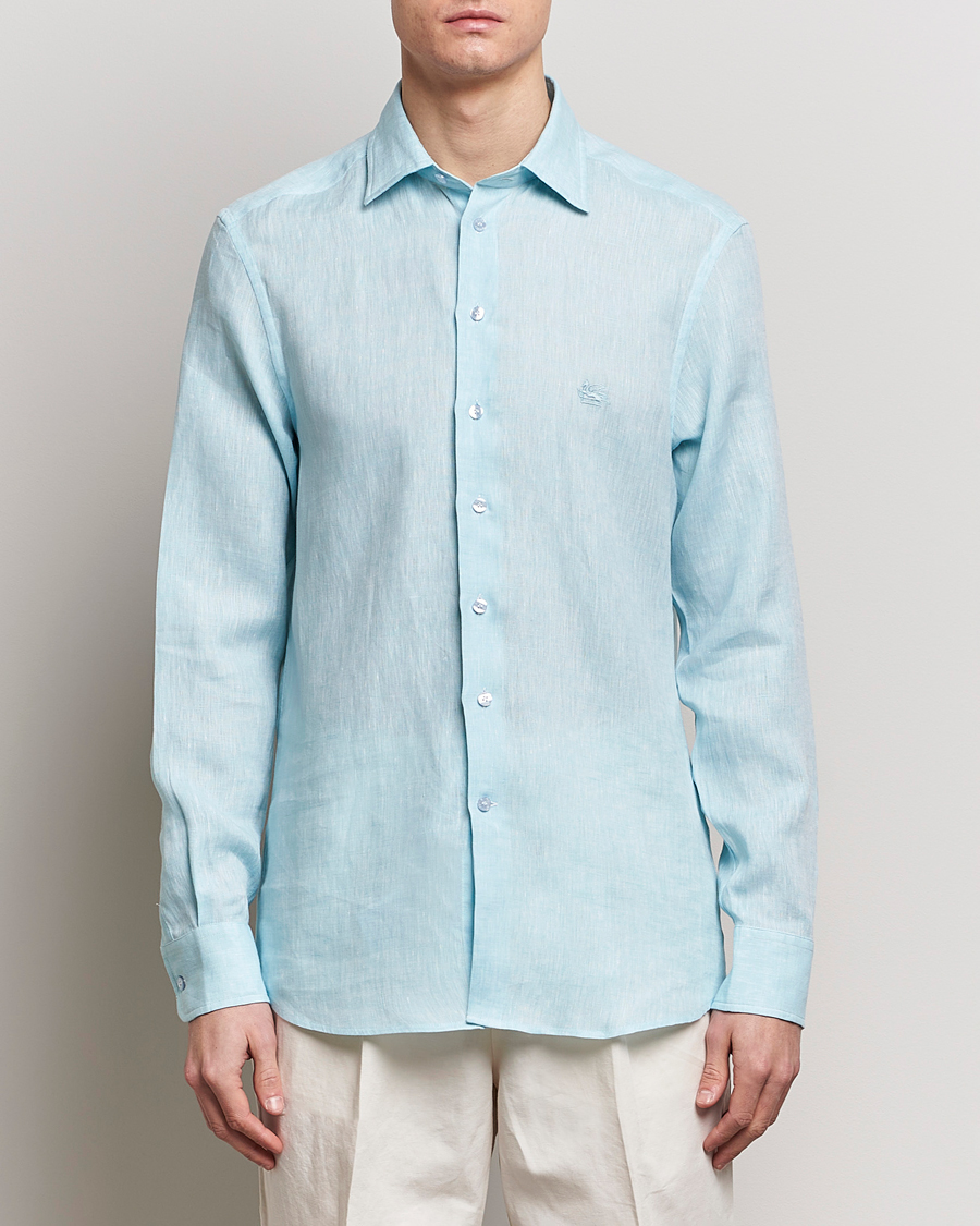 Heren |  | Etro | Slim Fit Linen Shirt Light Blue