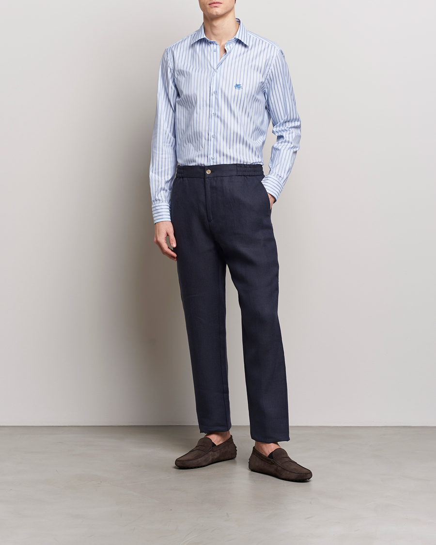 Etro Slim Fit Striped Cotton Shirt Light Blue Man CareOfCarl