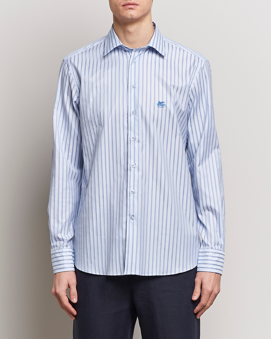 Heren |  | Etro | Slim Fit Striped Cotton Shirt Light Blue
