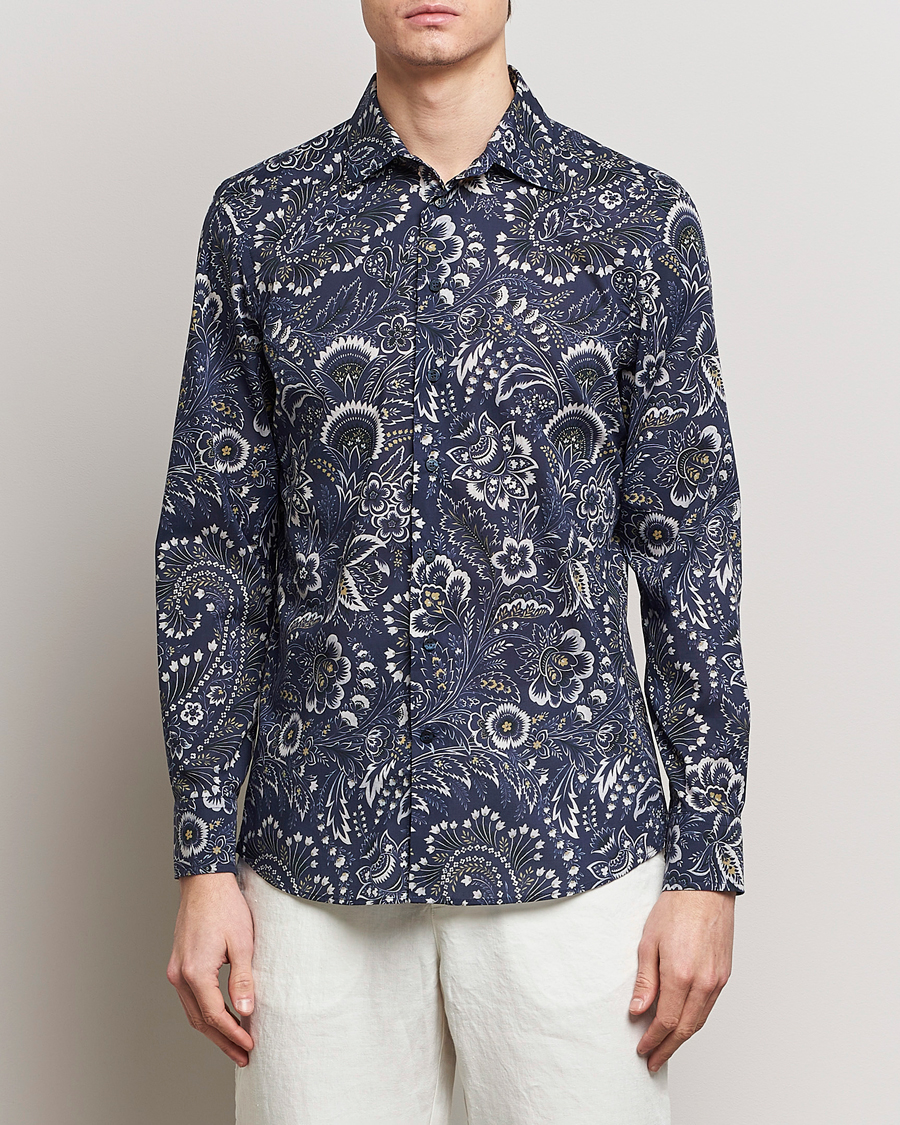 Heren |  | Etro | Slim Fit Floral Print Shirt Navy