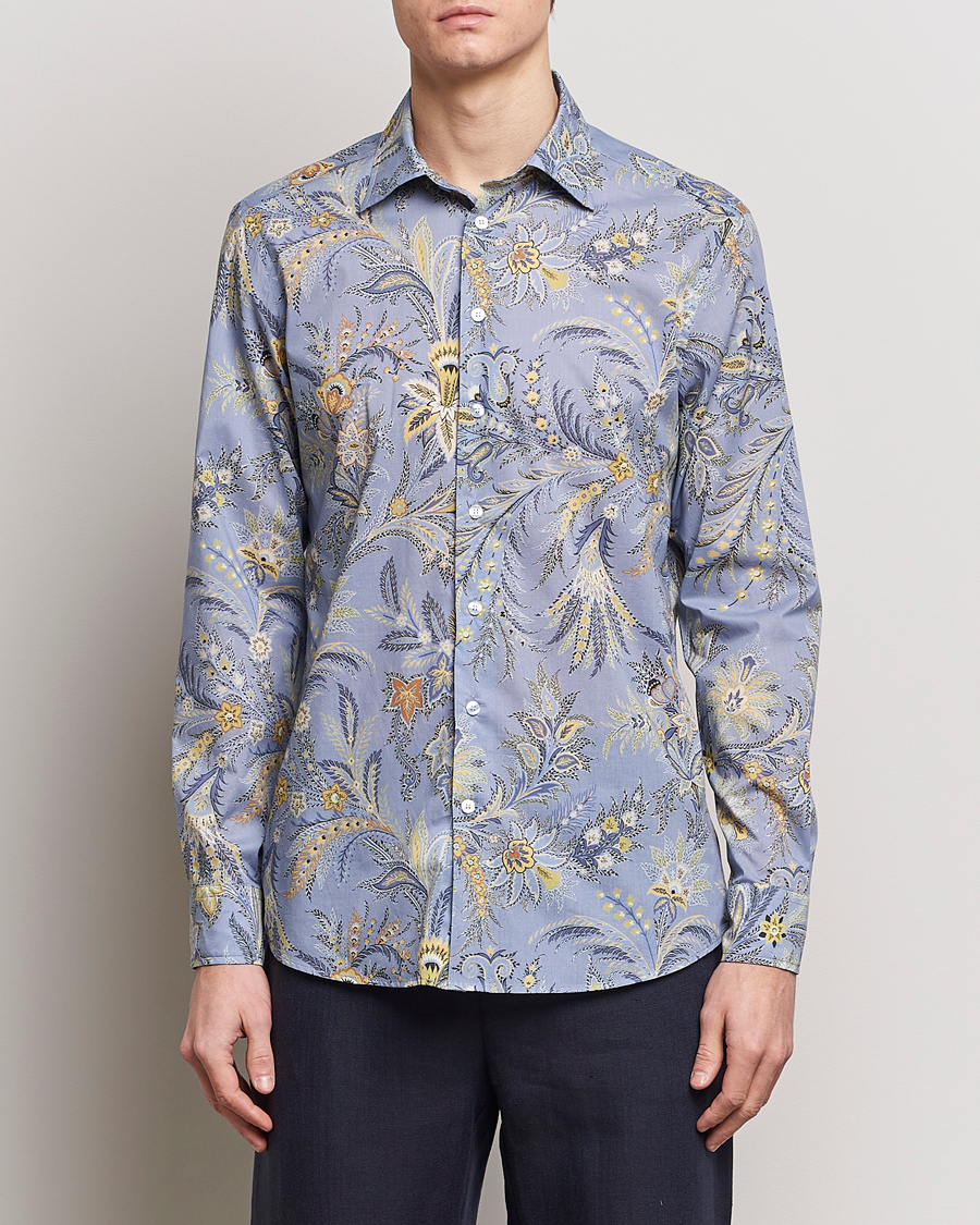 Heren | Afdelingen | Etro | Slim Fit Floral Print Shirt Azzurro