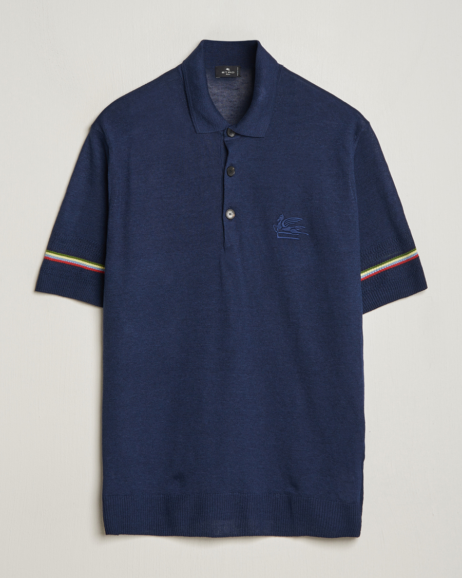 Heren | Polo's | Etro | Knitted Cotton/Linen Polo Navy