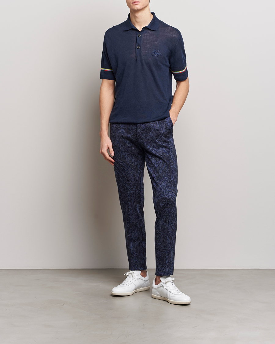 Heren | Polo's | Etro | Knitted Cotton/Linen Polo Navy