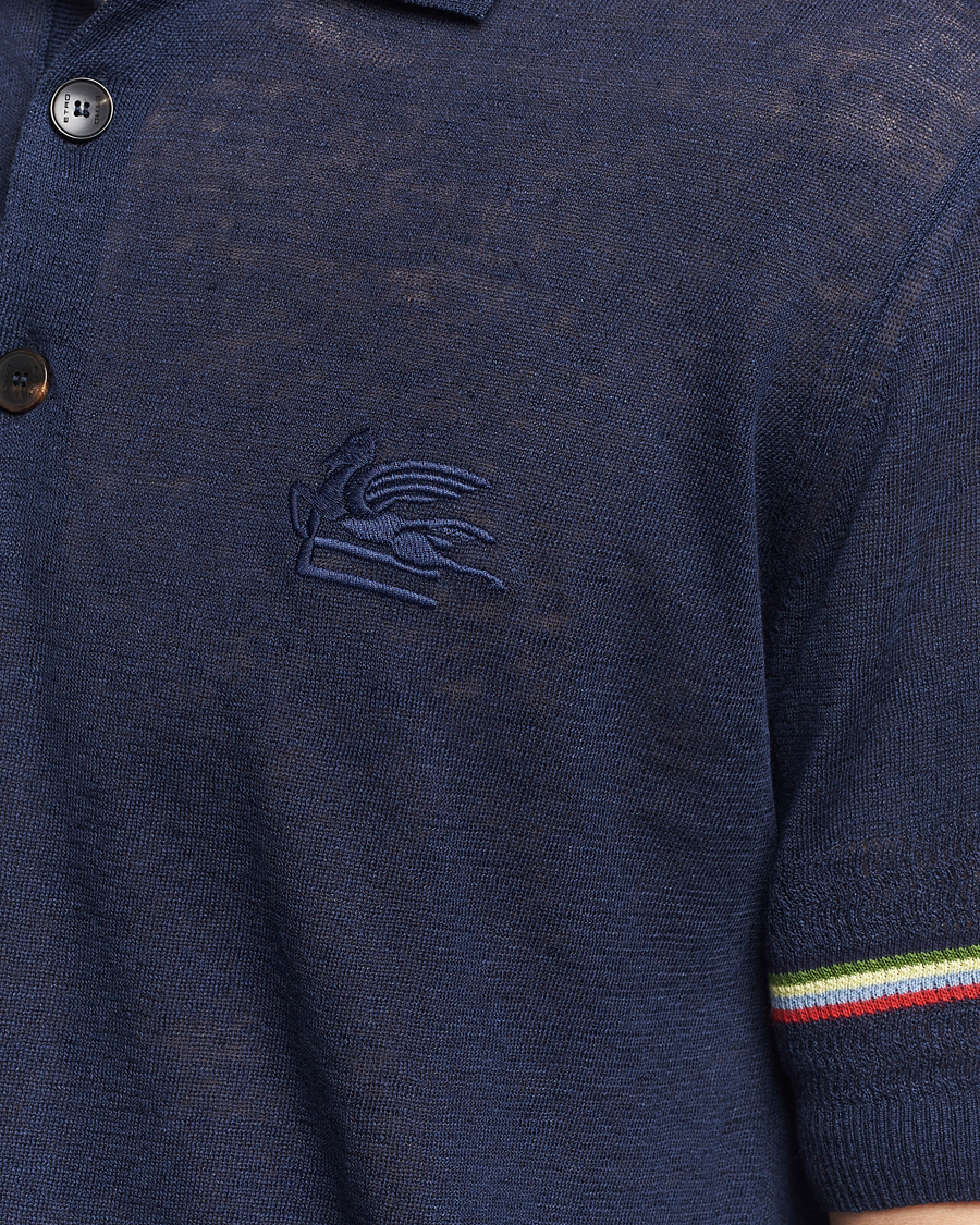 Heren | Polo's | Etro | Knitted Cotton/Linen Polo Navy