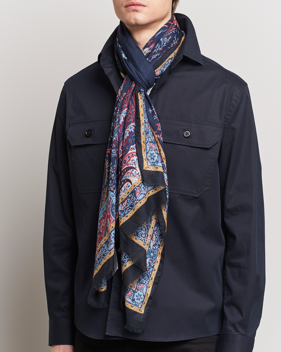 Heren | Sjaals | Etro | Modal/Cashmere Printed Scarf Navy