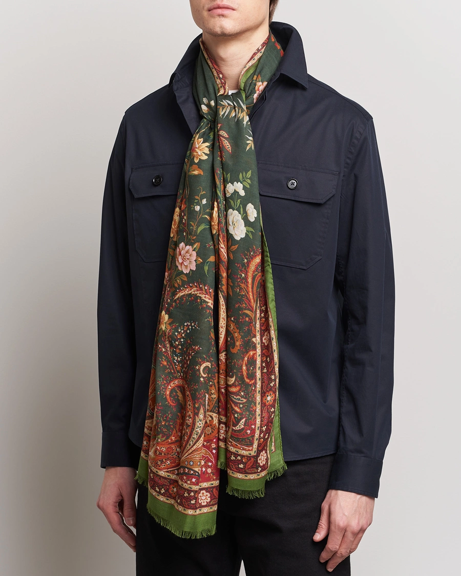 Heren | Sjaals | Etro | Modal/Cashmere Printed Scarf Green/Burgundy