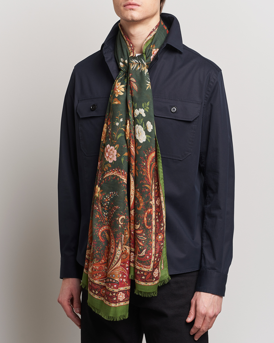 Heren | Accessoires | Etro | Modal/Cashmere Printed Scarf Green/Burgundy