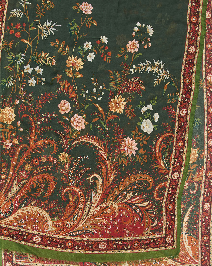 Heren | Etro Modal/Cashmere Printed Scarf Green/Burgundy | Etro | Modal/Cashmere Printed Scarf Green/Burgundy