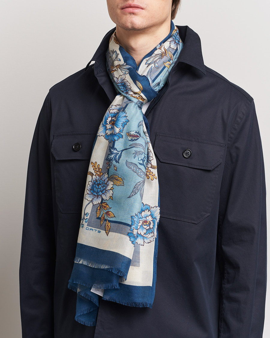 Heren | Afdelingen | Etro | Modal/Cashmere Printed Scarf Light Blue