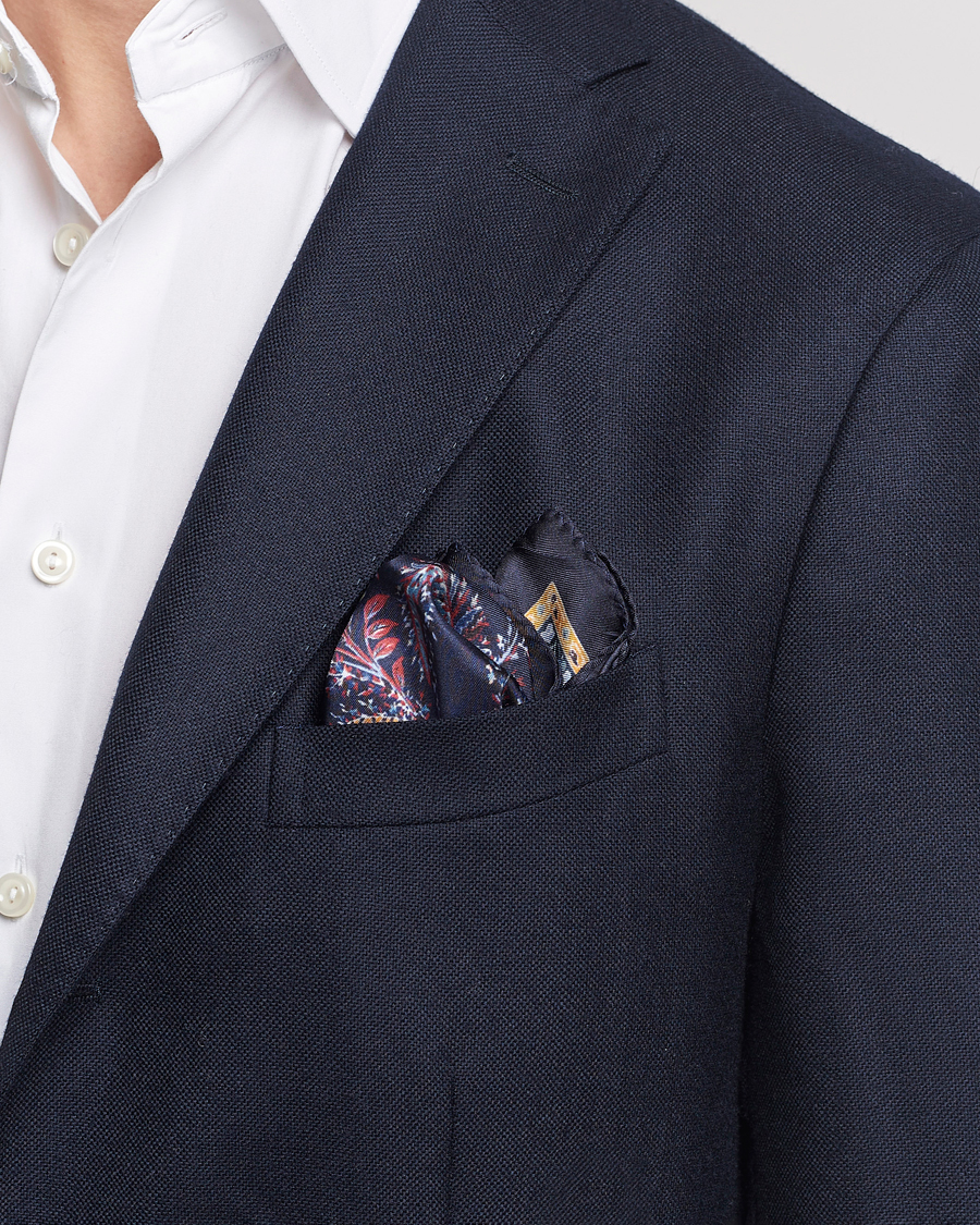 Men |  | Etro | Printed Silk Pocket Square Navy