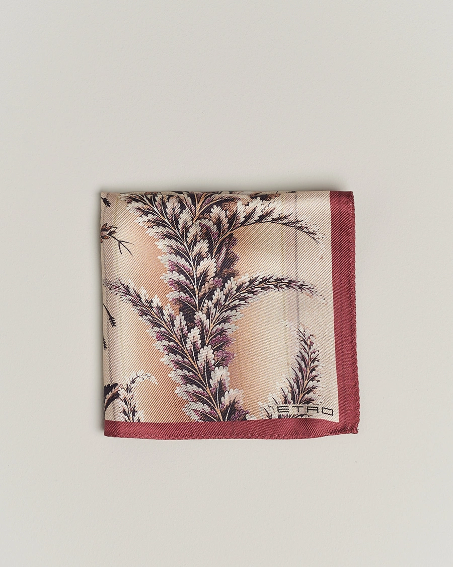Heren |  | Etro | Printed Silk Pocket Square Beige/Burgundy