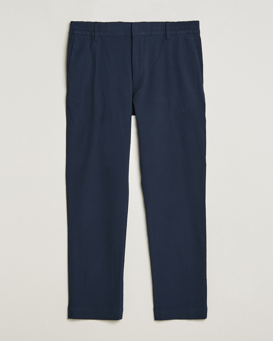 Heren | Broeken | NN07 | Billie Seersucker Drawstring Trousers Navy Blue