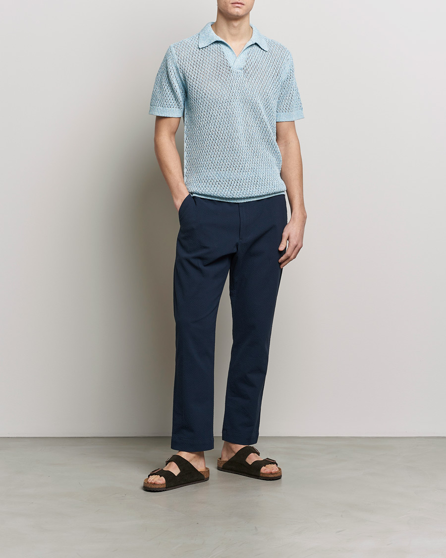 Heren | Broeken | NN07 | Billie Seersucker Drawstring Trousers Navy Blue