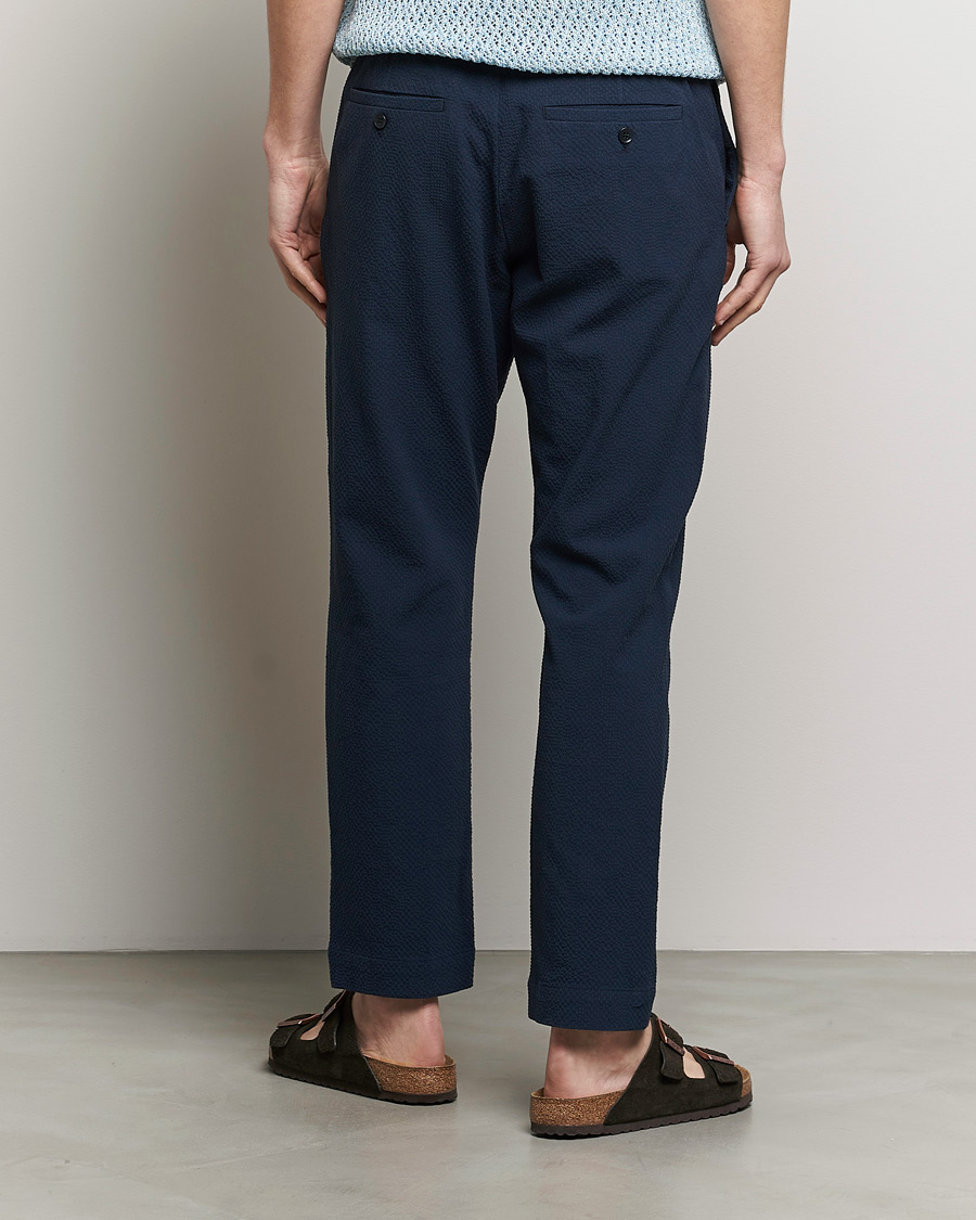 Heren | Broeken | NN07 | Billie Seersucker Drawstring Trousers Navy Blue