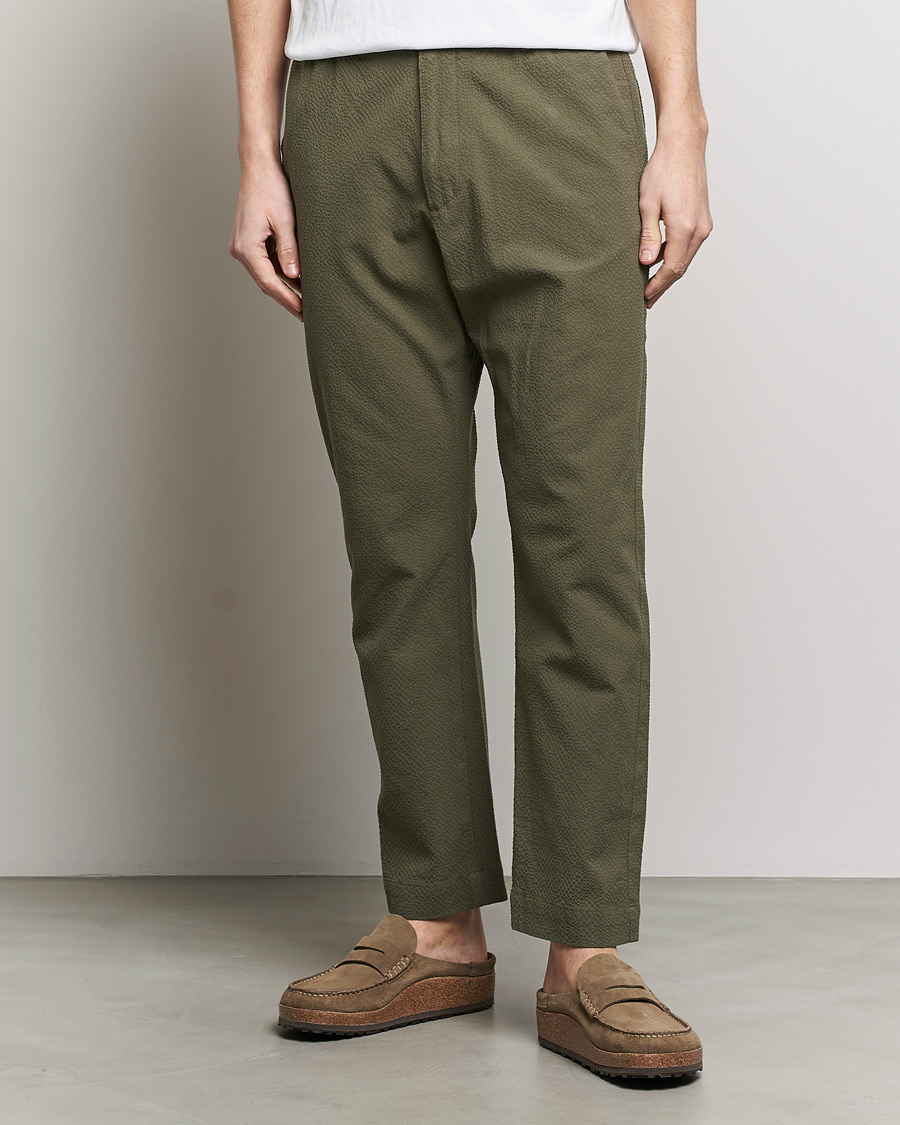 Heren | Afdelingen | NN07 | Billie Seersucker Drawstring Trousers Capers Green