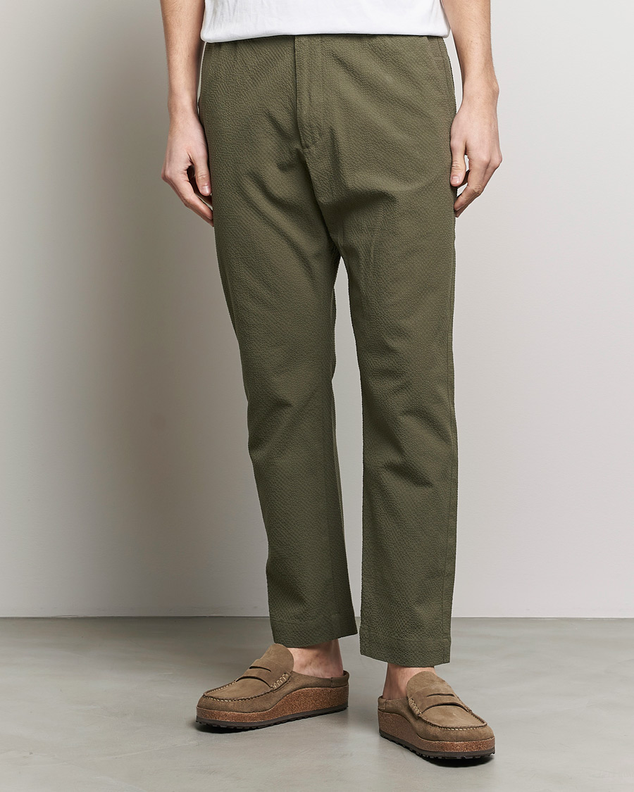 Heren | NN07 | NN07 | Billie Seersucker Drawstring Trousers Capers Green