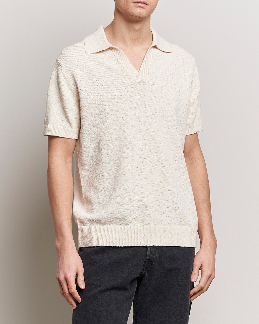 Heren | Polo's | NN07 | Ryan Open Collar Knitted Polo Off White